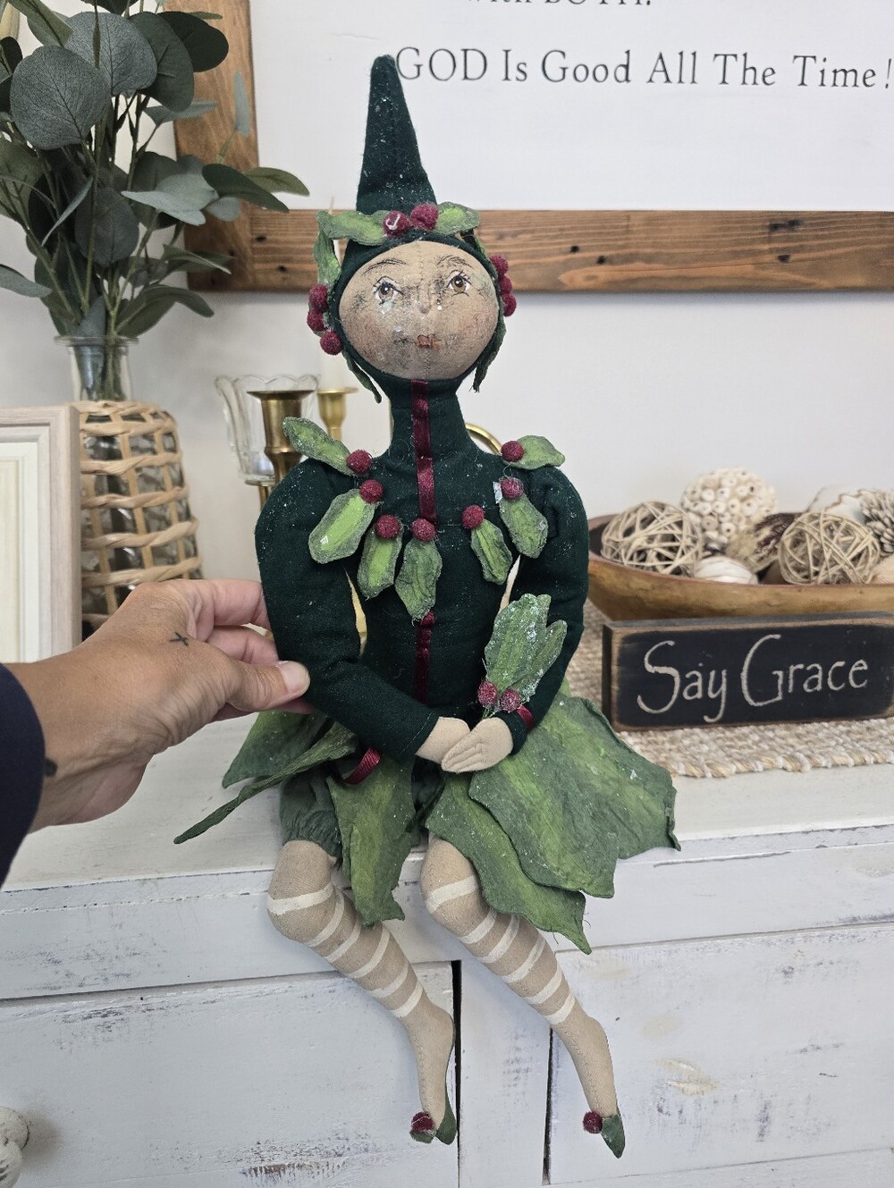 Joe Spencer Holly Sprite Christmas Flower Doll Gathered Traditions
